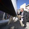 Circa CEO Derek Stevens signs the final beam during a topping out ceremony for Circa in downtown Las Vegas Friday, June 19, 2020. The hotel-casino, the first new ground-up casino built in downtown Las Vegas since 1980, is expected to open Oct. 28, 2020. STEVE MARCUS
