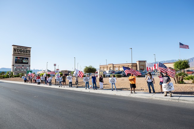 Supporters of No Mask Nevada protest in front of the ...