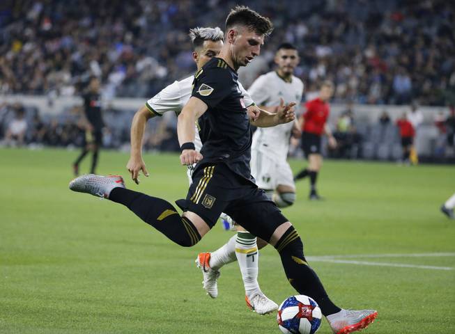 Los Angeles FC defender Tristan Blackmon (27) in action during a U.S. Open Cup quarterfinals soccer match between Los Angeles FC and Portland Timbers in Los Angeles, Wednesday, July 10, 2019. The Timbers won 1-0.