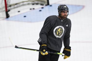 Vegas Golden Knight Alex Tuch (89) skates on the ice during practice at City National Arena, Monday, July 13, 2020.