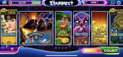 A screen grab of Stardust Social Casino mobile app.