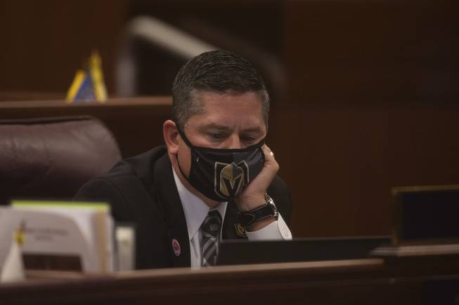 Assemblyman Steve Yeager on Monday, Aug. 3, 2020 on the third day of the 32nd Special Session of the Legislature in Carson City. (David Calvert/Nevada Independent, pool)