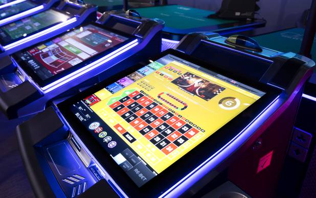 An electronic table game is displayed in the cScientific Games showroom Thursday, Aug. 6, 2020.