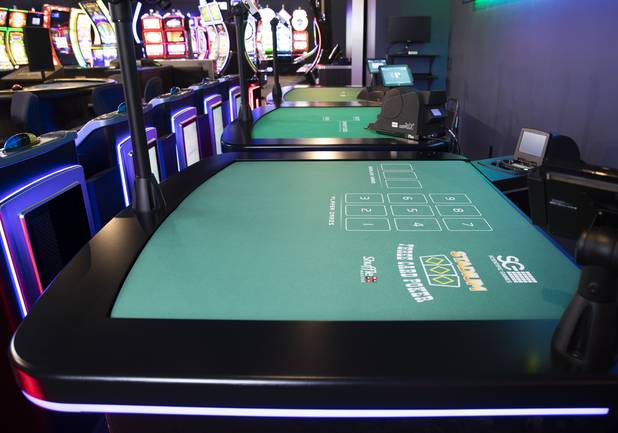 An electronic table game is displayed in the cScientific Games showroom Thursday, Aug. 6, 2020.
