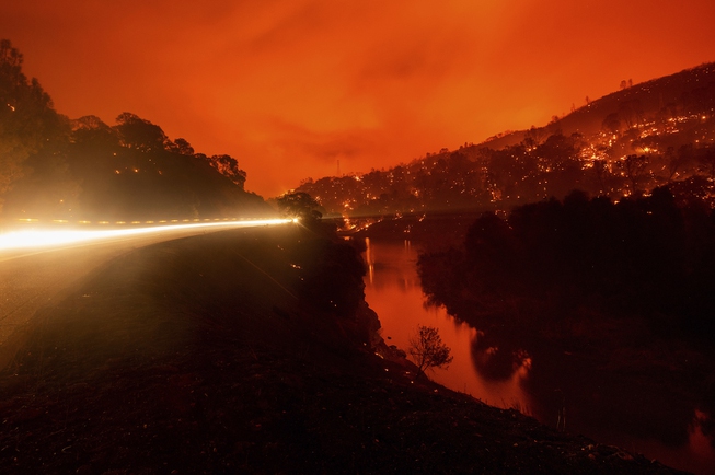 California Lnu Lighting Complex Fires Seen In A Long Exposure Photograph Embers Burn Along A 