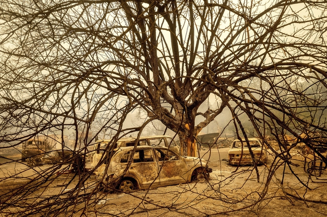 California Lnu Lighting Complex Fires Burned Vehicles Rest Beneath A Tree After The Lnu 