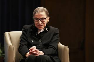 Supreme Court Justice Ruth Bader Ginsburg attends Georgetown Law's second annual Ruth Bader Ginsburg Lecture, Wednesday, Oct. 30, 2019, in Washington. (AP Photo/Jacquelyn Martin)