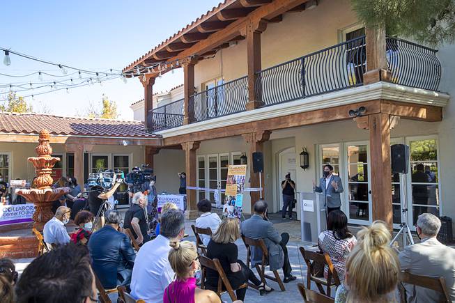 Clark County Commissioner Michael Naft speaks during the official opening of the Collaboration Center at LV Ranch Thursday, Sept. 24, 2020. The new campus will provide support services, therapy, group classes and recreation to individuals with disabilities.