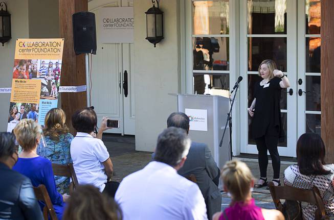 Michelle Desrochers gives a performance using American Sign Language during the official opening of the Collaboration Center at LV Ranch Thursday, Sept. 24, 2020. The new campus will provide support services, therapy, group classes and recreation to individuals with disabilities.