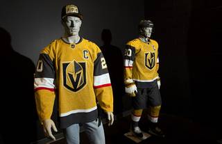 The Vegas Golden Knights unveil new jerseys at City National Arena Friday, Oct. 2, 2020. The signature element is a newly developed metallic gold body fabric. There is also a 
