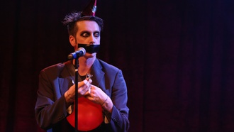 Sam Wills has been performing as the silent Tape Face character for nearly 15 years, ...