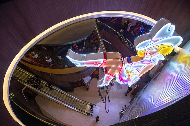 A view of the restored Vegas Vickie sign from above at Circa in downtown Las Vegas Tuesday, Oct. 27, 2020.