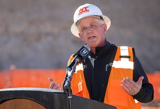 Vegas Golden Knights President Kerry Bubolz speaks during the celebration of a construction milestone at the Henderson Events Center construction site Wednesday, Oct. 28, 2020. The multi-purpose, 6,000-seat indoor events center will be the arena for the Henderson Silver Knights.