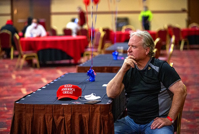 Michael Sullivan waits for election returns during a Republican Watch Party at the South Point on Election Day Tuesday, Nov. 3, 2020. 