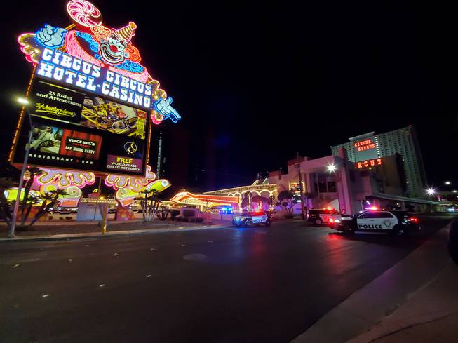 Metro Police close the Strip near Circus Circus as they look for a gunman suspected in a shooting at the property's amusement park.