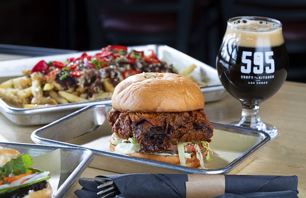 A Nashville-style Hot Chicken Sandwich is shown at 595 Craft and Kitchen at Rainbow Boulevard and Tropicana Avenue Wednesday, Nov. 11, 2020.