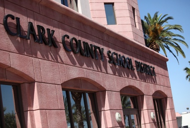 The exterior of the Clark County School District’s headquarters in Las Vegas.