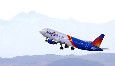 An Allegiant Air passenger jet takes off from the Las Vegas airport, Thursday, Jan. 28, 2021.