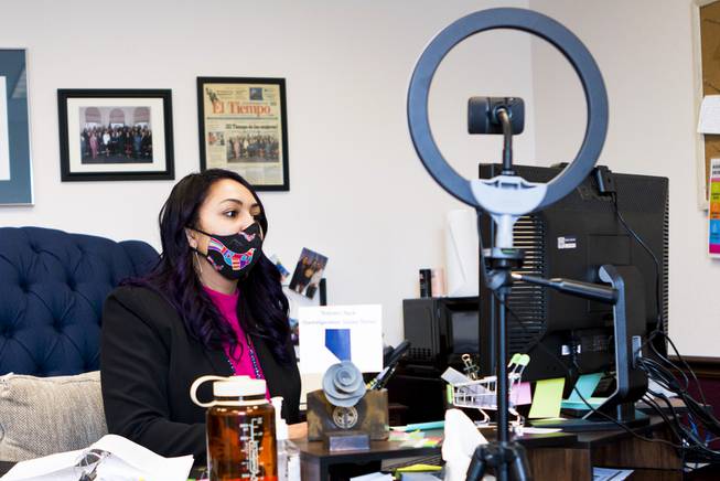 Nevada Assemblywoman Selena Torres works from her Nevada Legislature office in Carson City on March 3, 2021.  RICARDO TORRES-CORTEZ