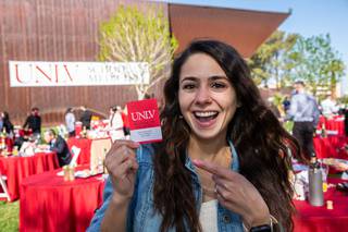 Sabrina Novenschi, a med-student at UNLV School of Medicine, poses for a photo after learning that she will be performing her residency in Family Medicine at UNLV, Friday, March 19, 2021.The tradition known as 