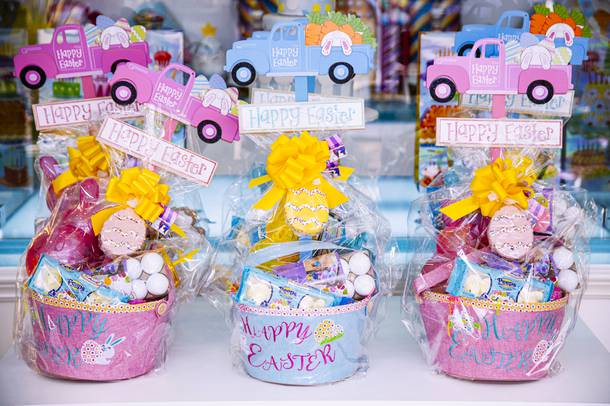 Assorted Easter baskets from Wonderland Bakery, Tuesday, March 16, 2021.