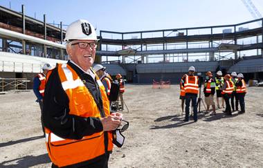 Bill Foley, Vegas Golden Knights chairman/CEO, stands in the arena during an arena-naming news conference in Henderson Tuesday, March 30, 2021, The Silver Knights, the AHL affiliate of the Golden Knights, announced the under-construction arena in Henderson will be called the Dollar Loan Center.