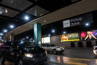 The Uber ride-share pick-up zone at Planet Hollywood Resort & Casino, Tuesday March 30, 2021.