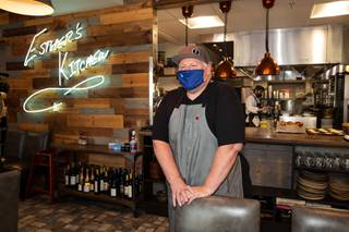 Chef James Trees, Executive Chef at Esther's Kitchen, poses for a photo before opening for lunch, Wed. March 31, 2021. 