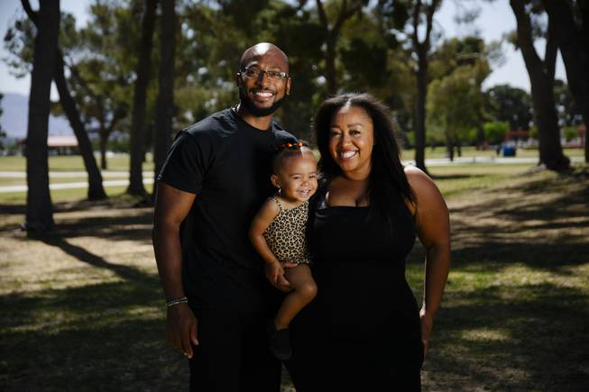 From left, Brandon Bright, Dream Bright and Kiera Bright pose for a photo at Craig Ranch Regional Park in North Las Vegas, Thursday, April 22, 2021.