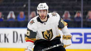 Vegas Golden Knights’ Nicolas Roy in action during a game against the St. Louis Blues Saturday, March 13, 2021, in St. Louis. 