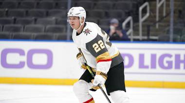 Vegas Golden Knights’ Nick Holden (22) in action during a game against the St. Louis Blues Monday, April 5, 2021, in St. Louis. 