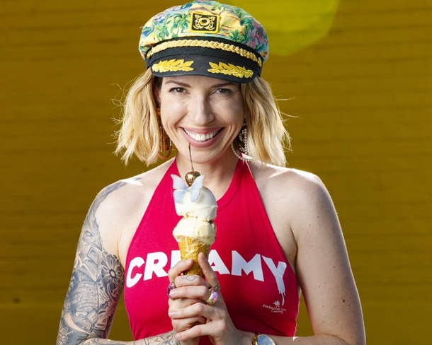 Paradise City Creamery owner Valerie Stunning poses for a photo with a Goddess Nectar cone, downtown, Monday, May 31, 2021. WADE VANDERVORT