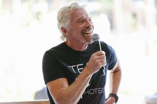 Sir Richard Branson, Founder, Virgin Group, speaks during a grand opening event at Elia Beach Club inside Virgin Hotels Las Vegas Thursday, June 10, 2021.