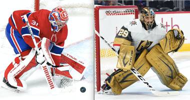 A combination photo of Montreal Canadiens goaltender Carey Price, left, and Vegas Golden Knights goaltender Marc-Andre Fleury.