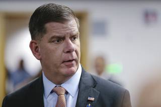 U.S. Secretary of Labor Marty Walsh is interviewed by the media after a meeting with Nevada's workforce leaders to discuss how the American Jobs Plan will effect Nevada at CSN's Charleston Campus Tuesday, June 22, 2021.