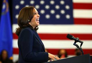 Vice President Kamala Harris speaks to union members and their families following a tour of the Carpenters International Training Center Saturday, July 3, 2021.