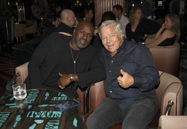 LAS VEGAS, NEVADA - JULY 10: (L-R) Corey Gamble and Robert Kraft attend h.wood Group's grand opening of Delilah at Wynn Las Vegas on July 10, 2021 in Las Vegas, Nevada. (Photo by Denise Truscello/Getty Images for Wynn Las Vegas)