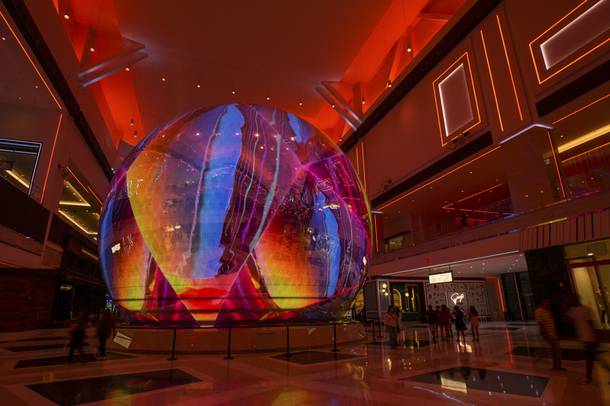 Resorts World 50-foot-tall, 20 million-pixel digital sphere broadcasts different imagery and content around the clock seen here Tuesday, July 13, 2021. CHRISTOPHER DEVARGAS