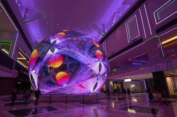 Resorts World 50-foot-tall, 20 million-pixel digital sphere broadcasts different imagery and content around the clock seen here Tuesday, July 13, 2021. CHRISTOPHER DEVARGAS
