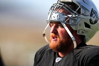 Las Vegas Raiders offensive guard Parker Ehinger (62) is shown during Raiders Training Camp at the Intermountain Healthcare Performance Center in Henderson Thursday, Aug. 12, 2021.