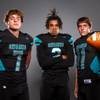 Members of the Silverado High School football team are pictured during the Las Vegas Sun's high school football media day at the Red Rock Resort on August 3rd, 2021. They include, from left, Bryson Tunnell, Donavyn Pellot and Brandon Tunnell.