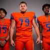Members of the Bishop Gorman High School football team are pictured during the Las Vegas Sun's high school football media day at the Red Rock Resort on August 3rd, 2021. They include, from left, Jj Bwire, Jake Taylor and Zion Branch.