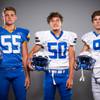 Members of the Moapa Valley High School football team are pictured during the Las Vegas Sun's high school football media day at the Red Rock Resort on August 3rd, 2021. They include, from left, Scott Hardy, Sam Wheeler and Austin Heiselbetz.