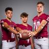 Members of the Desert Oasis High School football team are pictured during the Las Vegas Sun's high school football media day at the Red Rock Resort on August 3rd, 2021. They include, from left, Caleb Bowman, Isaiah Flasher and Tyler Stott.