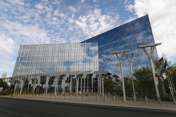Las Vegas City Hall, pictured Tuesday, Aug. 31, 2021, is an example of the city’s “green” buildings. According to NV Energy, Las Vegas City Hall uses a water-cooled chiller, condensing gas boiler, variable air-volume air handlers for its heating and air conditioning systems, daylighting controls, occupancy sensors, photovoltaic renewable energy generation, and the direct and indirect evaporative cooling of outside air. The building has earned a Leadership in Energy and Environmental Design (LEED) Gold certification.