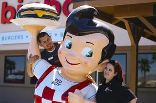 From left, lead busser Anthony Melgoza and general manager Jennifer Hickman pose for a photo at Big Boy in Indian Springs, Nevada Friday, Sept. 3, 2021.