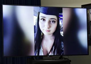 An image of 17-year-old Mia Gugino, who died of a fentanyl overdose in February 2021, is displayed during a press conference at Metro Headquarters Thursday, Sept. 16, 2021. 