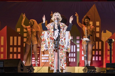 St. Vincent performs on the Downtown Stage during the 2021 Life is Beautiful Music Festival held in Downtown Las Vegas, Nevada on September 19, 2021. (Photo by Alive Coverage/Sipa USA)