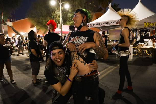 Festivalgoers pose for a photo during the first day of the Punk Rock Bowling music festival at the Downtown Las Vegas Events Center Friday, Sept. 24, 2021. YASMINA CHAVEZ