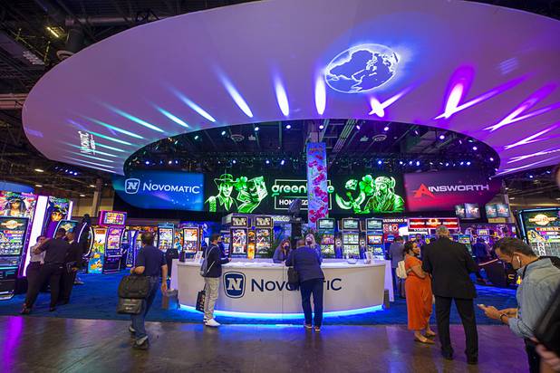 A view of the Novamatic booth during the Global Gaming Expo (G2E) at the Sands Expo Center Tuesday, Oct. 5, 2021.